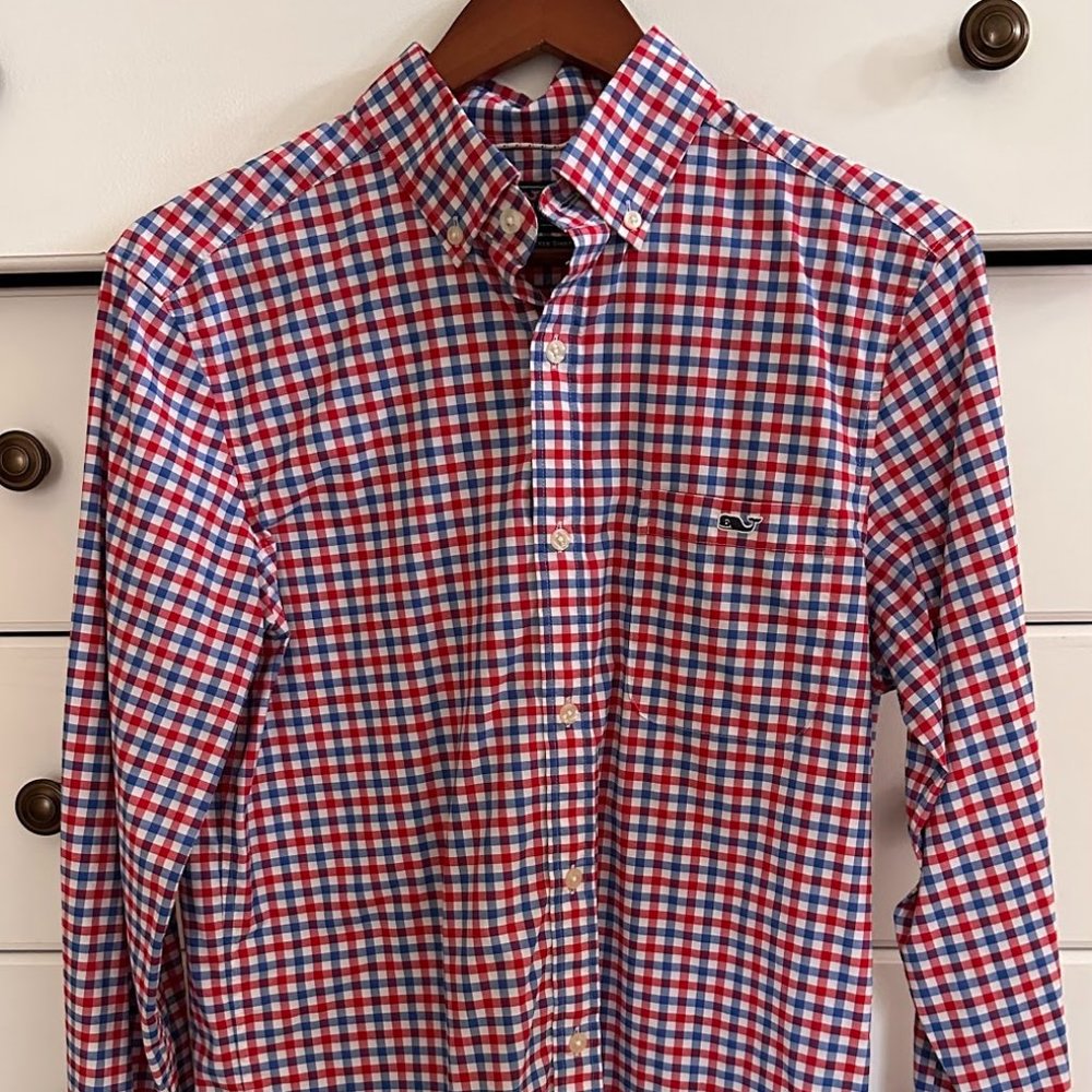 Vineyard Vines Performance Slim Fit Murray Shirt Red White & Blue